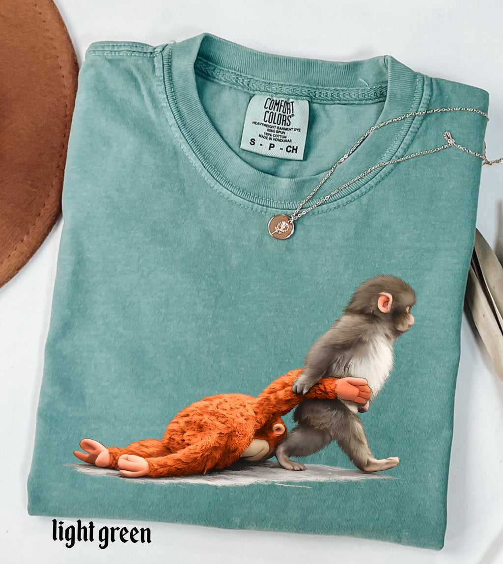 Viral Monkey Punch Graphic Comfort Colors Shirt, Lonely Baby Monkey Holding Plush Toy, Cute Emotional Gift for Animal Lovers