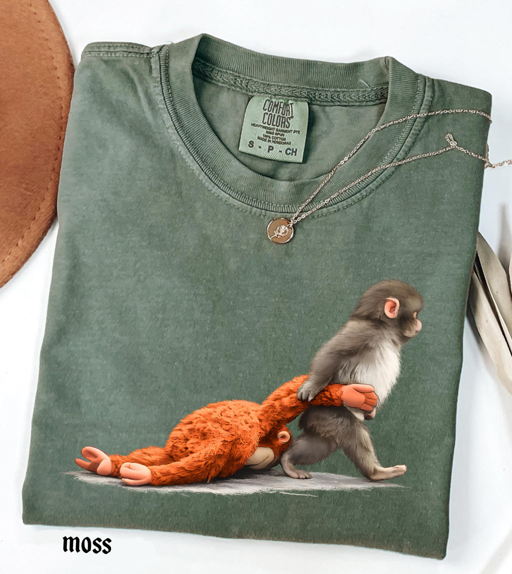Viral Monkey Punch Graphic Comfort Colors Shirt, Lonely Baby Monkey Holding Plush Toy, Cute Emotional Gift for Animal Lovers