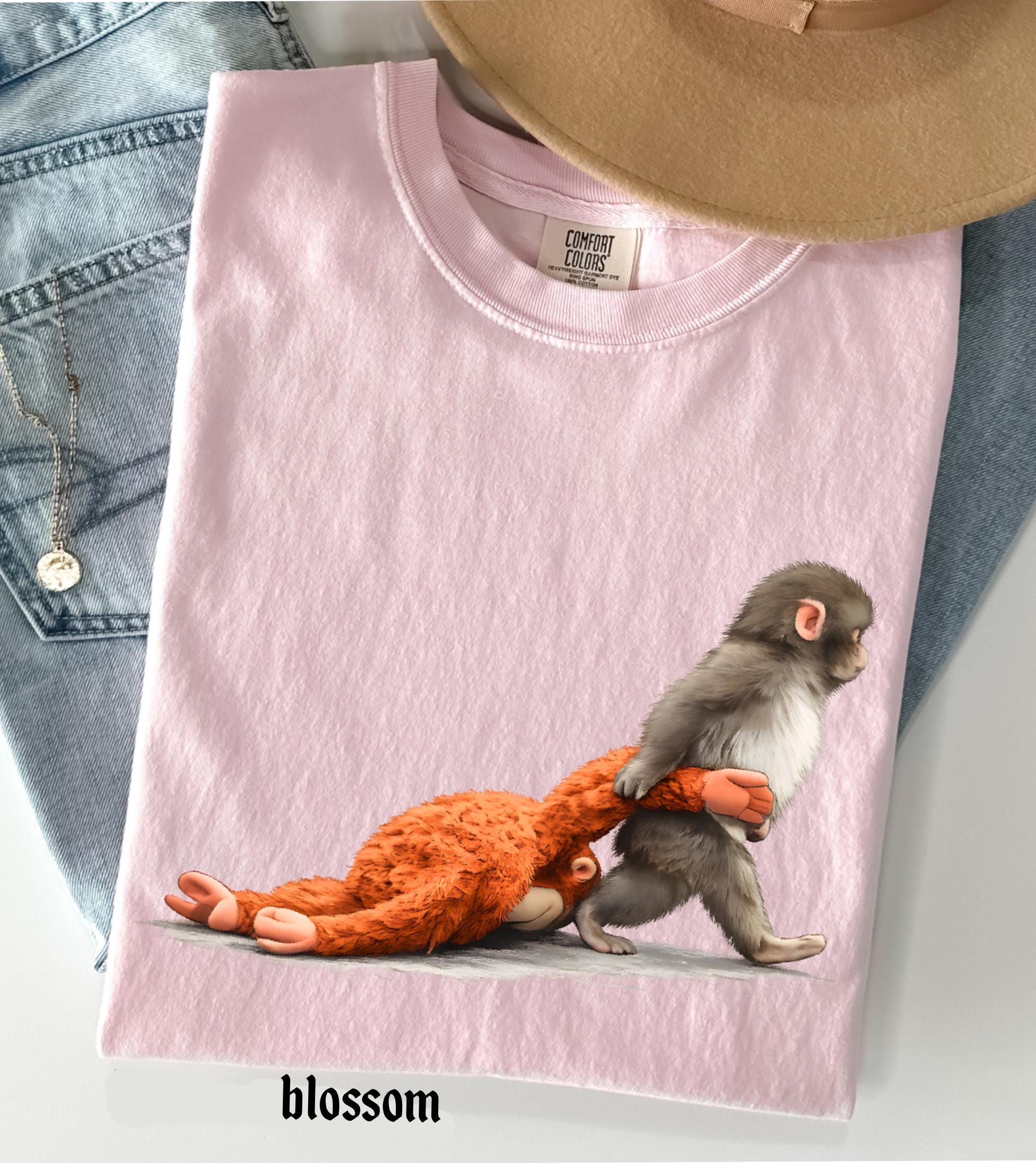 Viral Monkey Punch Graphic Comfort Colors Shirt, Lonely Baby Monkey Holding Plush Toy, Cute Emotional Gift for Animal Lovers