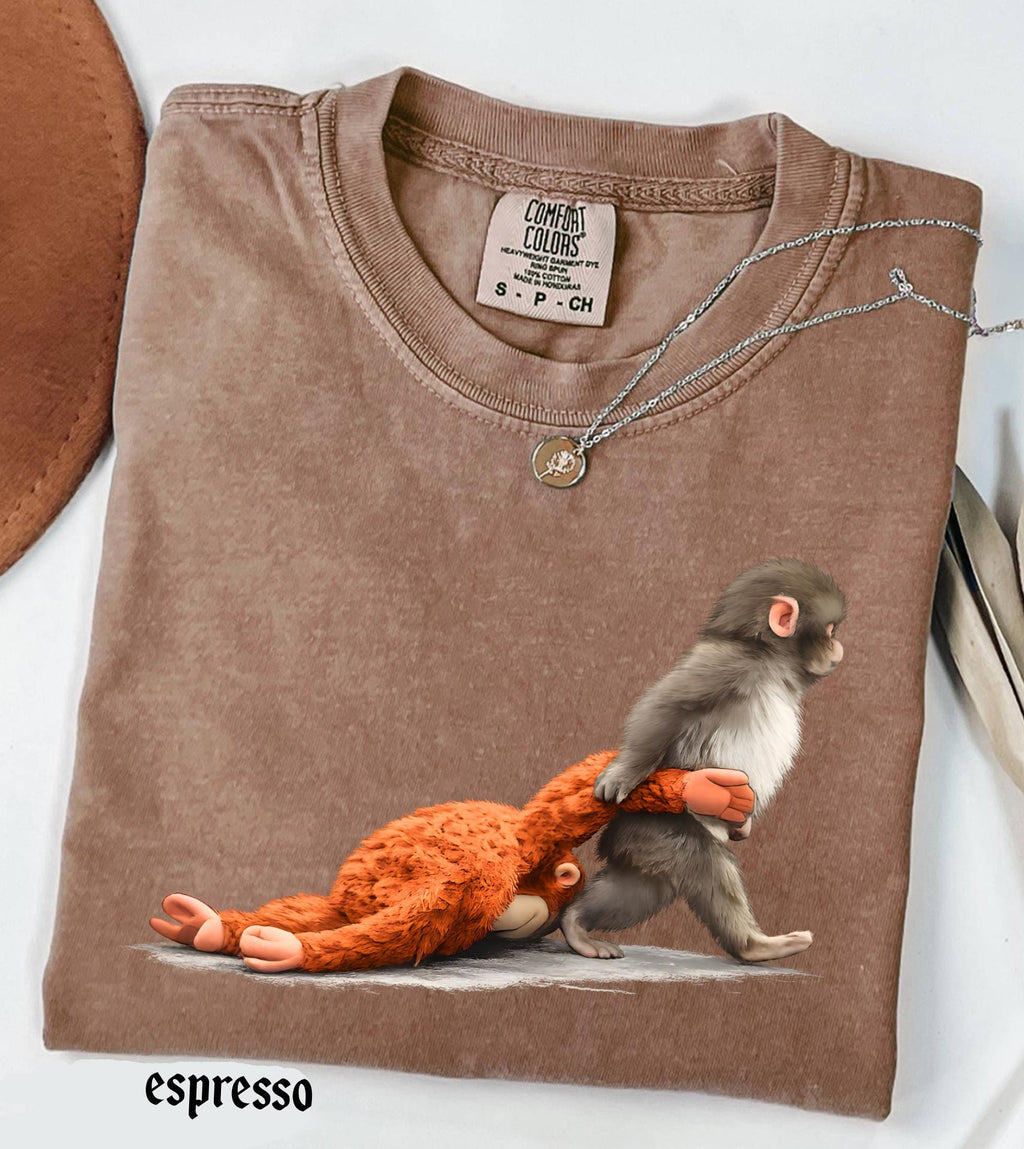 Viral Monkey Punch Graphic Comfort Colors Shirt, Lonely Baby Monkey Holding Plush Toy, Cute Emotional Gift for Animal Lovers