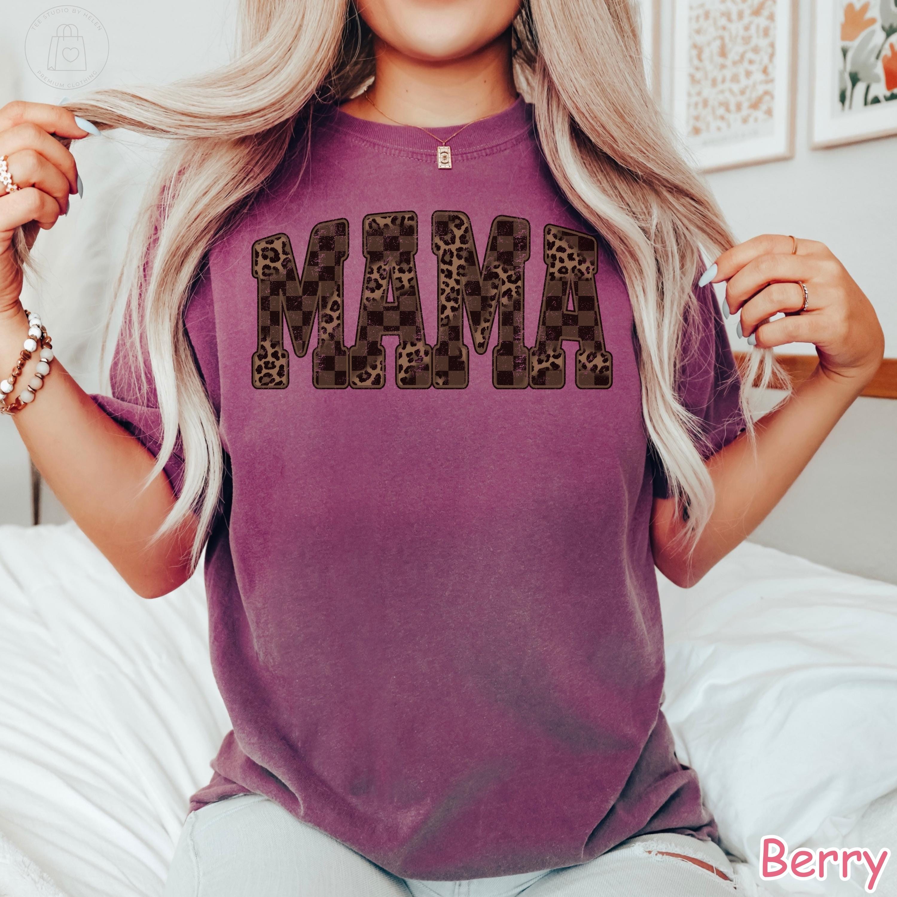 Comfort Colors® Leopard Mama Shirt, Retro Western Mama Shirt, Mothers Day Gift, Trendy Checkered Mom Tee, Gift for Mom, Cheetah Print Shirt