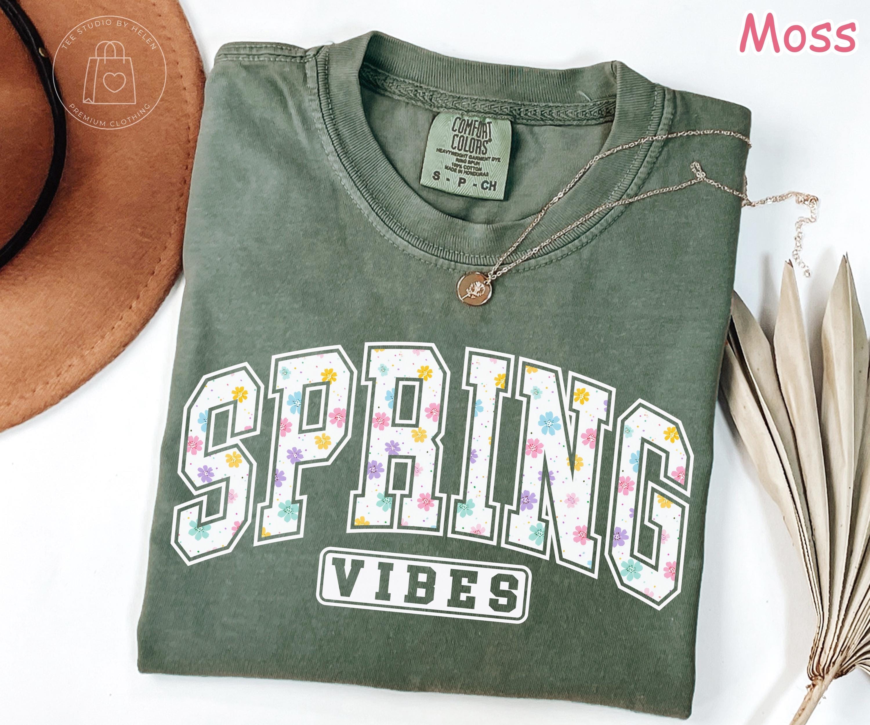 Comfort Colors® Spring Vibes Shirt, Floral Spring Shirt, Spring Season Graphic Tee, Cute Easter Spring Shirt, Womens Spring Aesthetic Tee