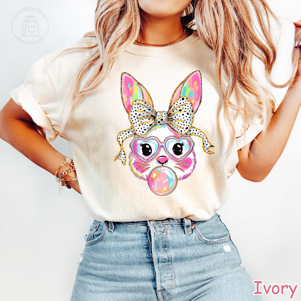 Comfort Colors® Easter Bunny Shirt, Coquette Bow Easter Shirt, Bubblegum Bunny Shirt, Trendy Easter Gift for Her, Women's Easter Outfit