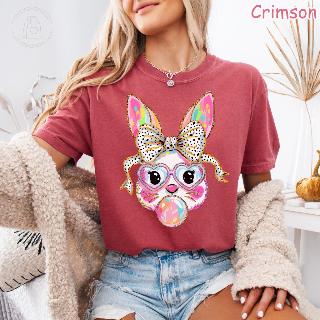Comfort Colors® Easter Bunny Shirt, Coquette Bow Easter Shirt, Bubblegum Bunny Shirt, Trendy Easter Gift for Her, Women's Easter Outfit