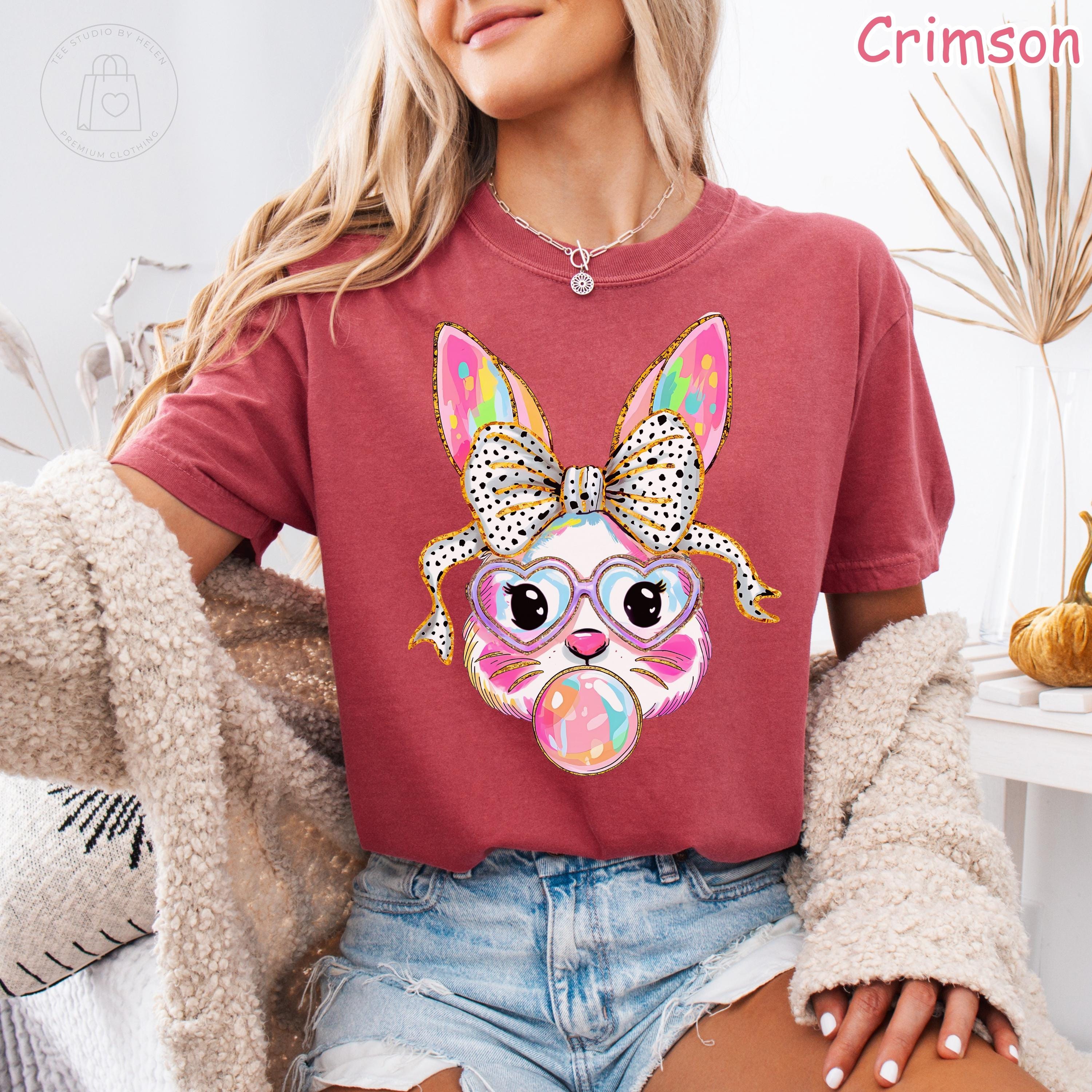Comfort Colors® Easter Bunny Shirt, Coquette Bow Easter Shirt, Bubblegum Bunny Shirt, Trendy Easter Gift for Her, Women's Easter Outfit