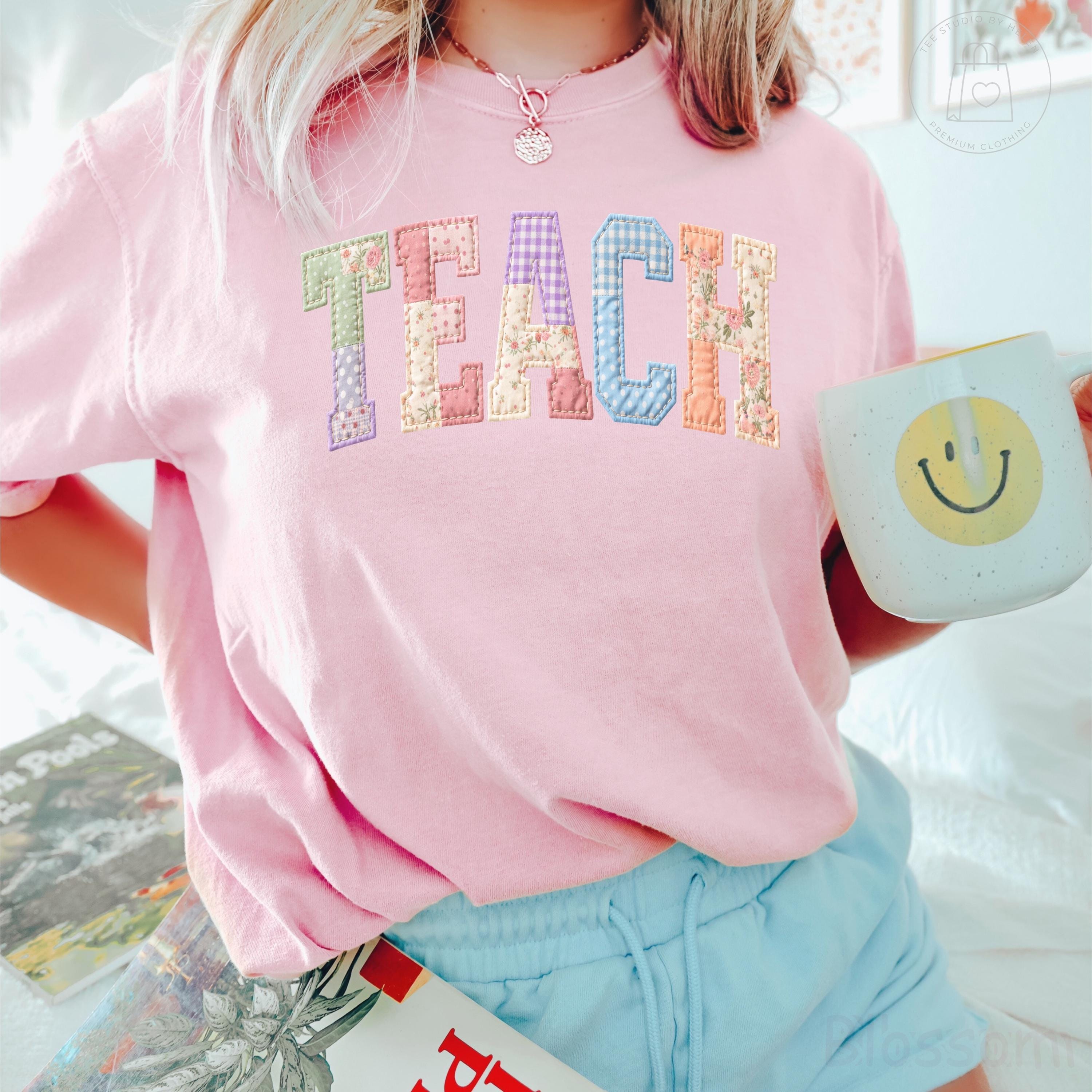 Comfort Colors® Teach Patchwork Shirt, Faux Quilted Teacher Shirt, Gift for Teacher, Teacher Appreciation Gift, Spring Floral Teacher Tee