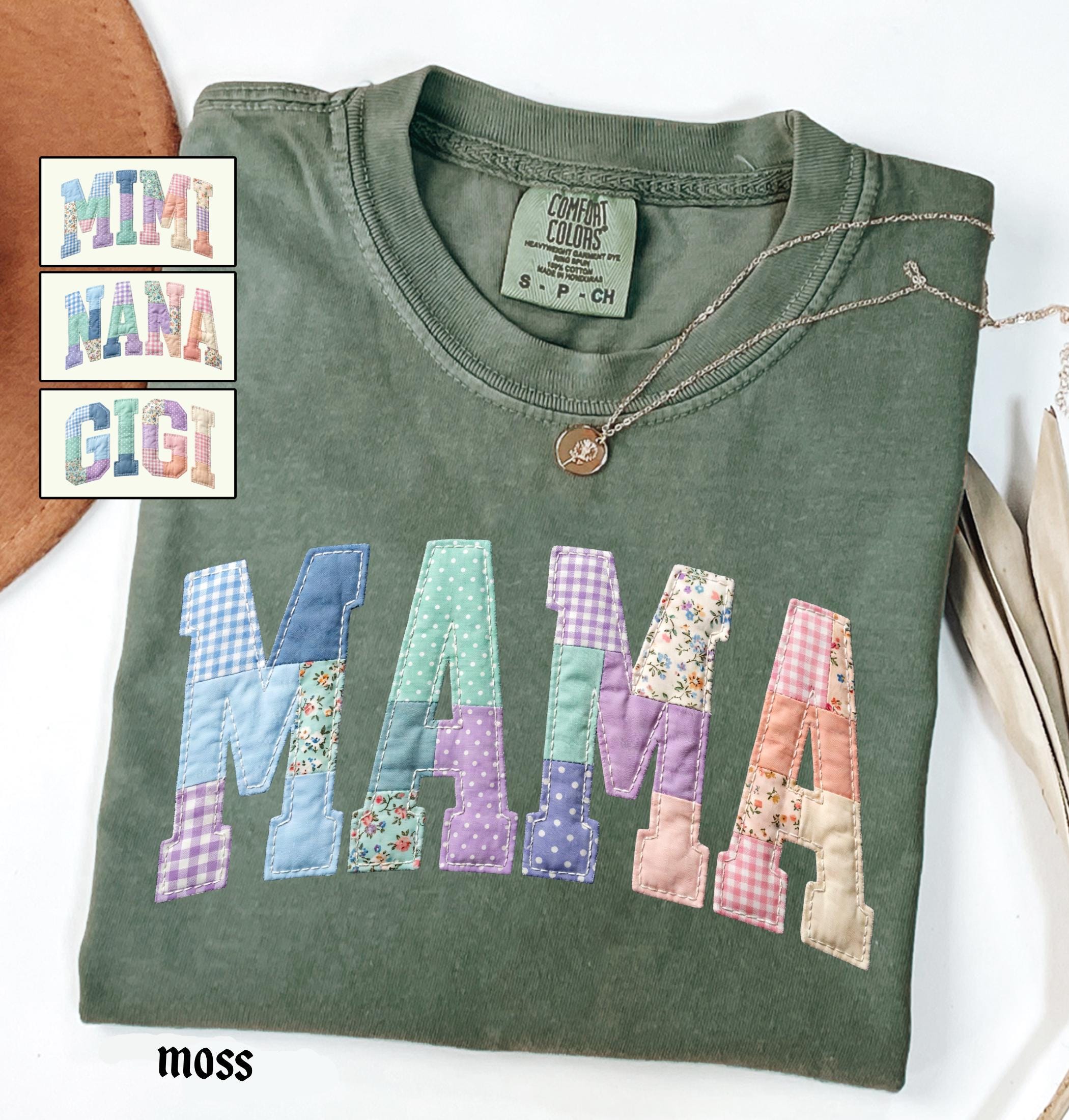 Faux Quilted Mama Comfort Colors© Shirt, Custom Mama Mimi Nana Gigi Mothers Day Gift, Floral Mom T-Shirt, Faux Patchwork Mom Tee
