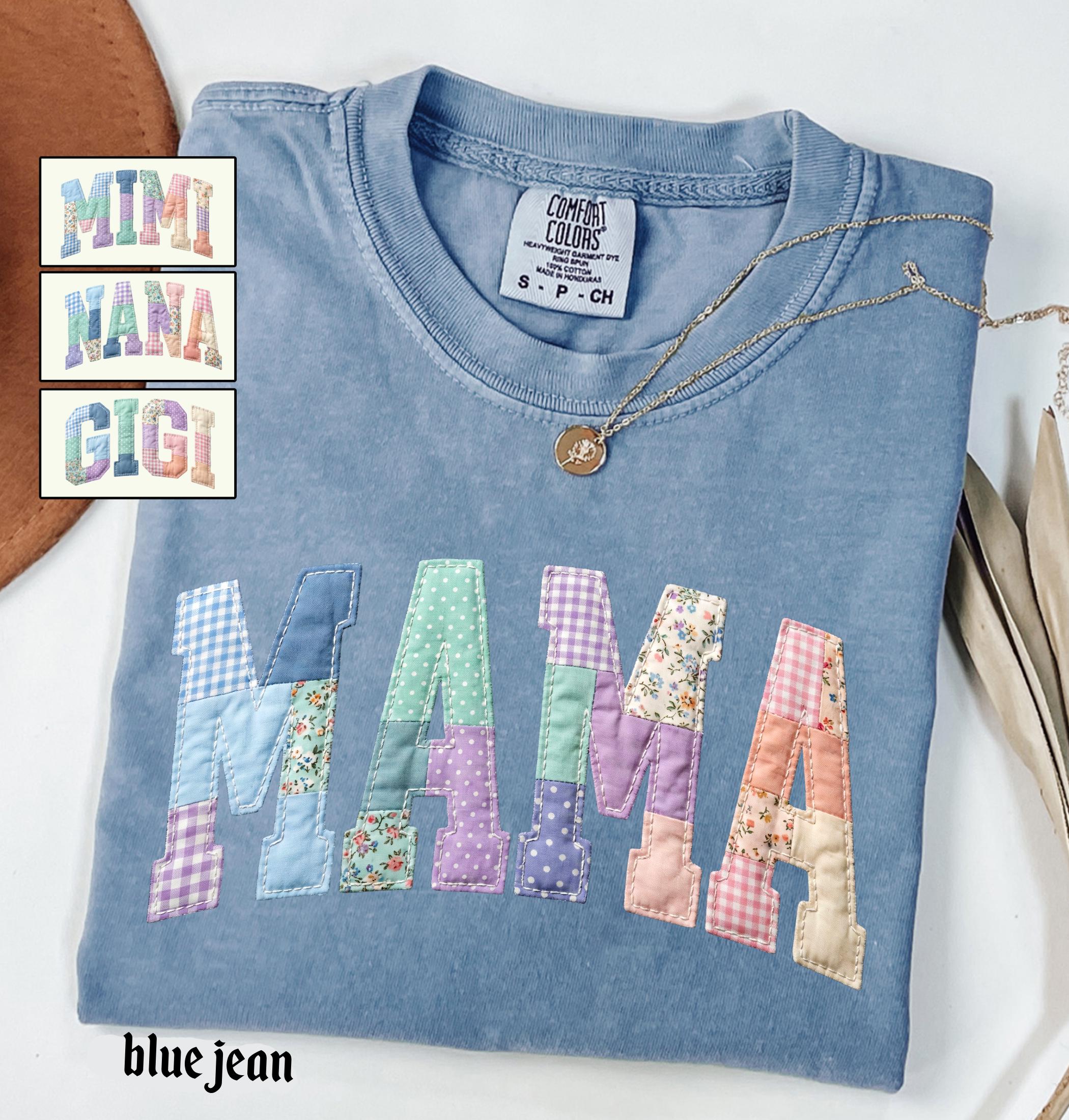 Faux Quilted Mama Comfort Colors© Shirt, Custom Mama Mimi Nana Gigi Mothers Day Gift, Floral Mom T-Shirt, Faux Patchwork Mom Tee