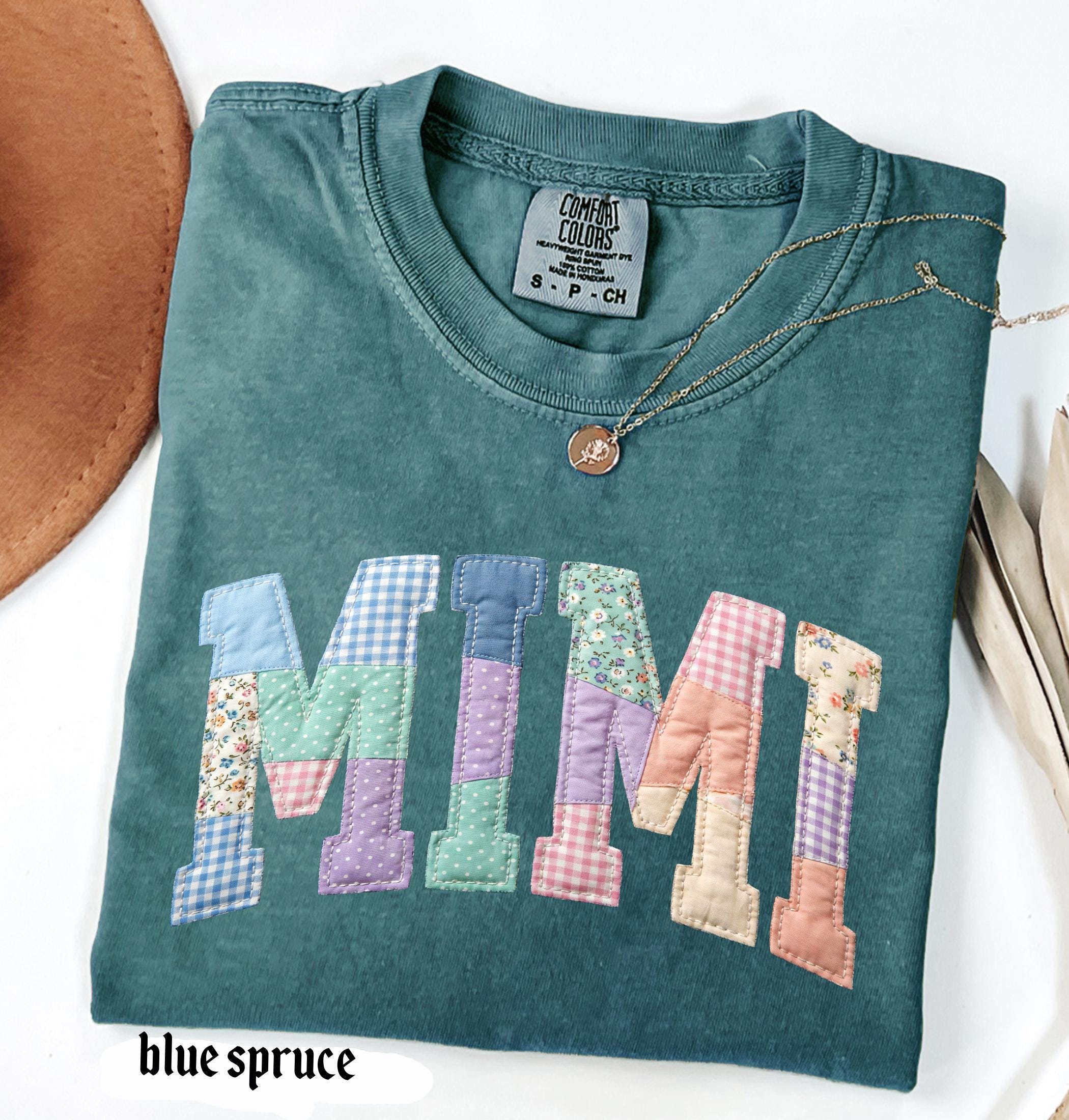 Faux Quilted Mama Comfort Colors© Shirt, Custom Mama Mimi Nana Gigi Mothers Day Gift, Floral Mom T-Shirt, Faux Patchwork Mom Tee