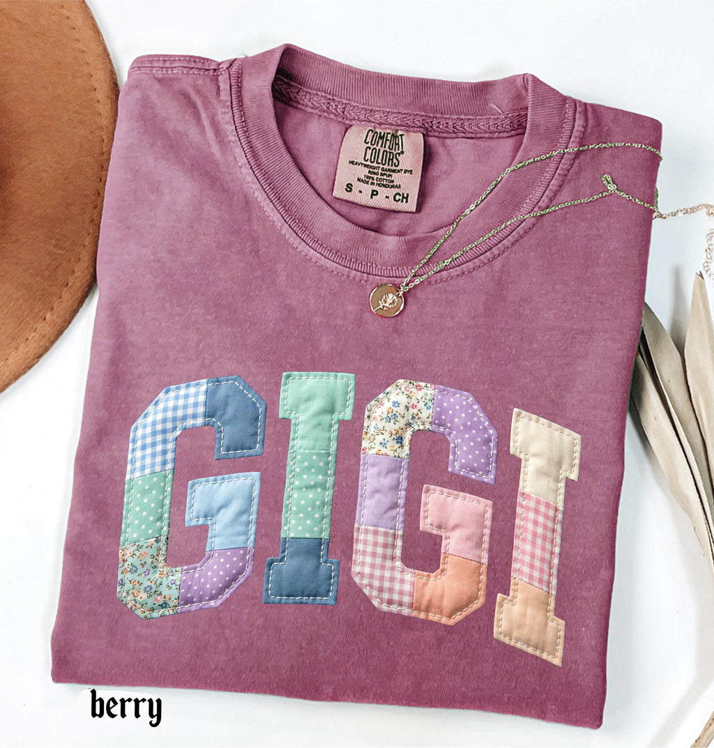 Faux Quilted Mama Comfort Colors© Shirt, Custom Mama Mimi Nana Gigi Mothers Day Gift, Floral Mom T-Shirt, Faux Patchwork Mom Tee