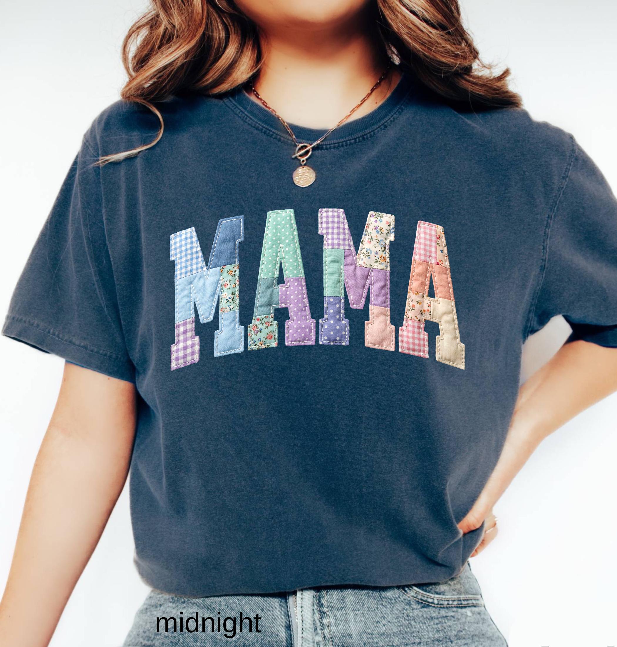 Faux Quilted Mama Comfort Colors© Shirt, Custom Mama Mimi Nana Gigi Mothers Day Gift, Floral Mom T-Shirt, Faux Patchwork Mom Tee