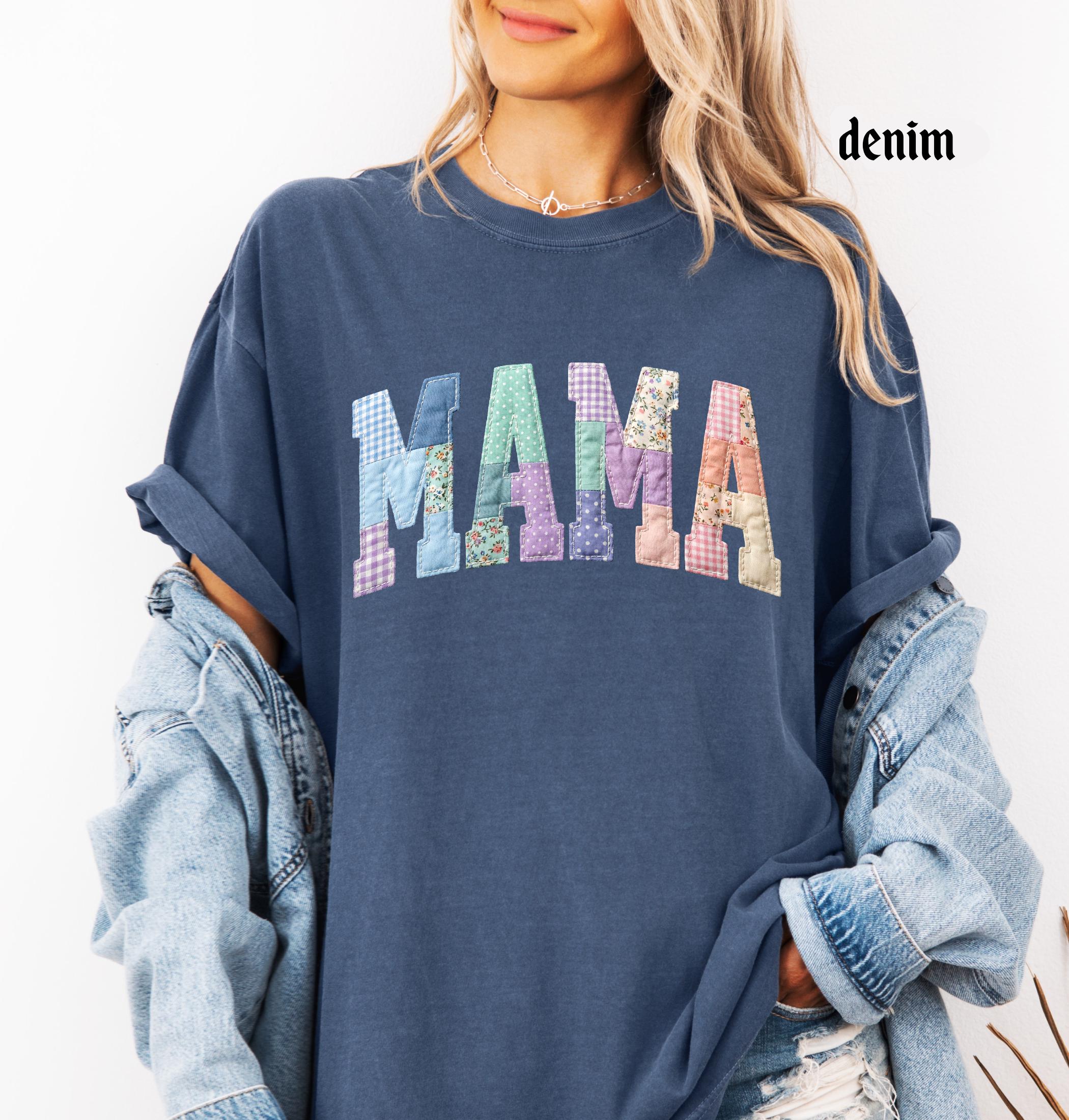 Faux Quilted Mama Comfort Colors© Shirt, Custom Mama Mimi Nana Gigi Mothers Day Gift, Floral Mom T-Shirt, Faux Patchwork Mom Tee