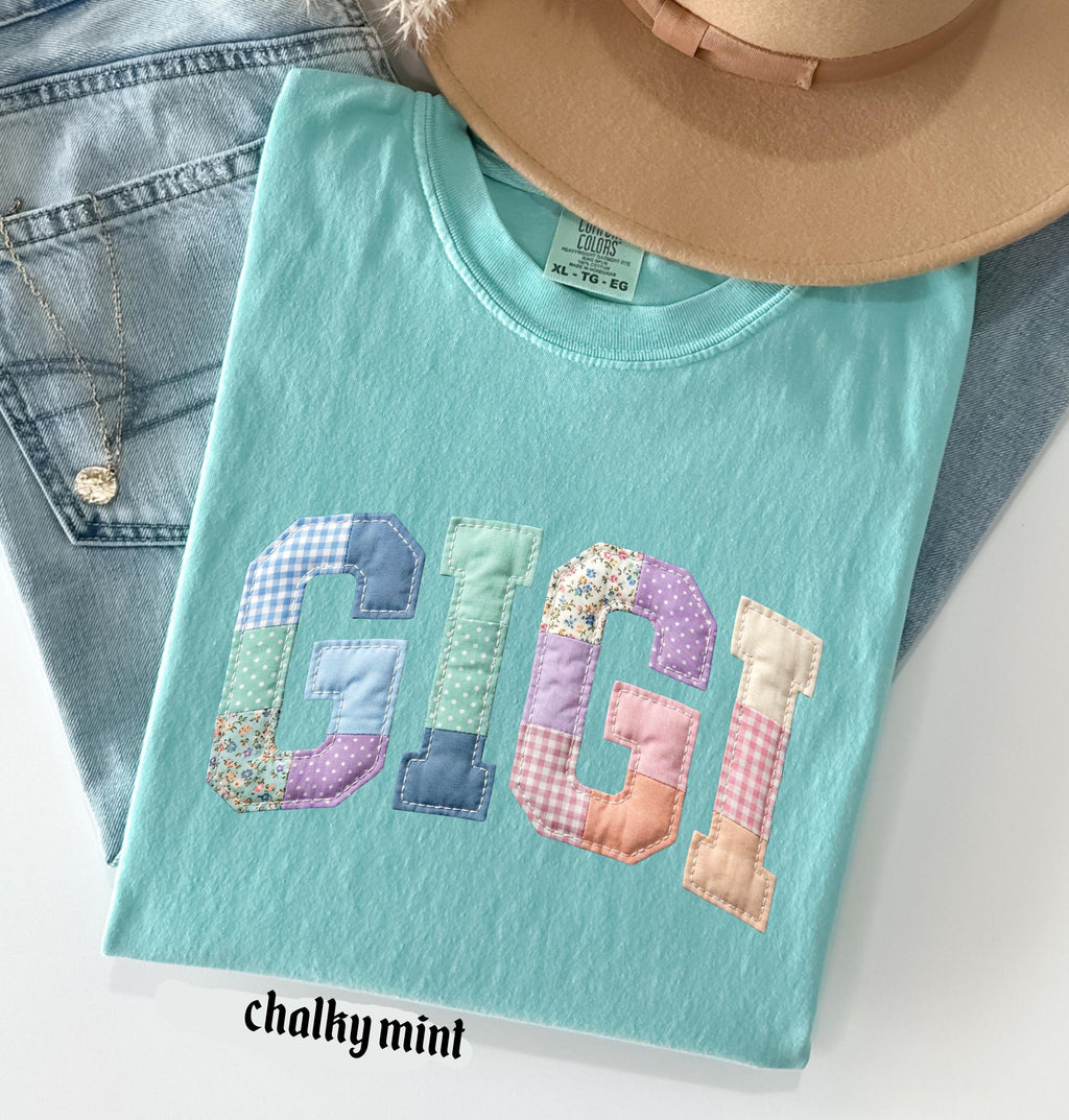Faux Quilted Mama Comfort Colors© Shirt, Custom Mama Mimi Nana Gigi Mothers Day Gift, Floral Mom T-Shirt, Faux Patchwork Mom Tee