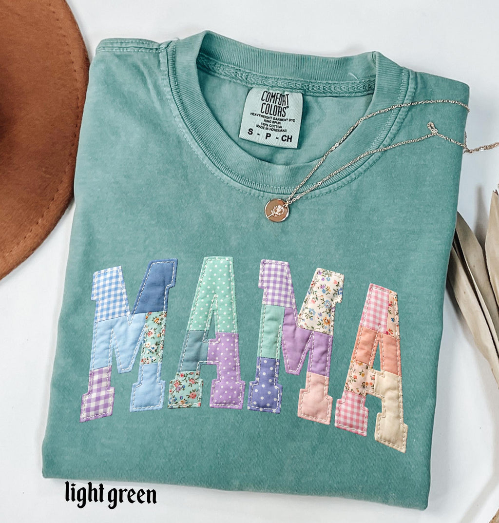 Faux Quilted Mama Comfort Colors© Shirt, Custom Mama Mimi Nana Gigi Mothers Day Gift, Floral Mom T-Shirt, Faux Patchwork Mom Tee