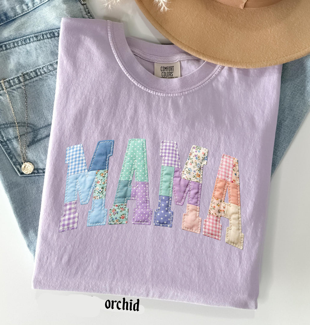 Faux Quilted Mama Comfort Colors© Shirt, Custom Mama Mimi Nana Gigi Mothers Day Gift, Floral Mom T-Shirt, Faux Patchwork Mom Tee