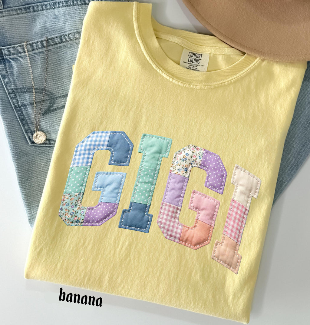 Faux Quilted Mama Comfort Colors© Shirt, Custom Mama Mimi Nana Gigi Mothers Day Gift, Floral Mom T-Shirt, Faux Patchwork Mom Tee