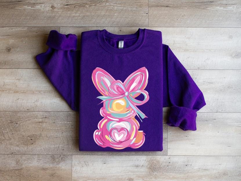 Brushstroke Bunny Easter Shirt, Bunny Coquette Bow T Shirt, Pink bunny easter Shirt, retro easter Shirt, Girls easter Shirt