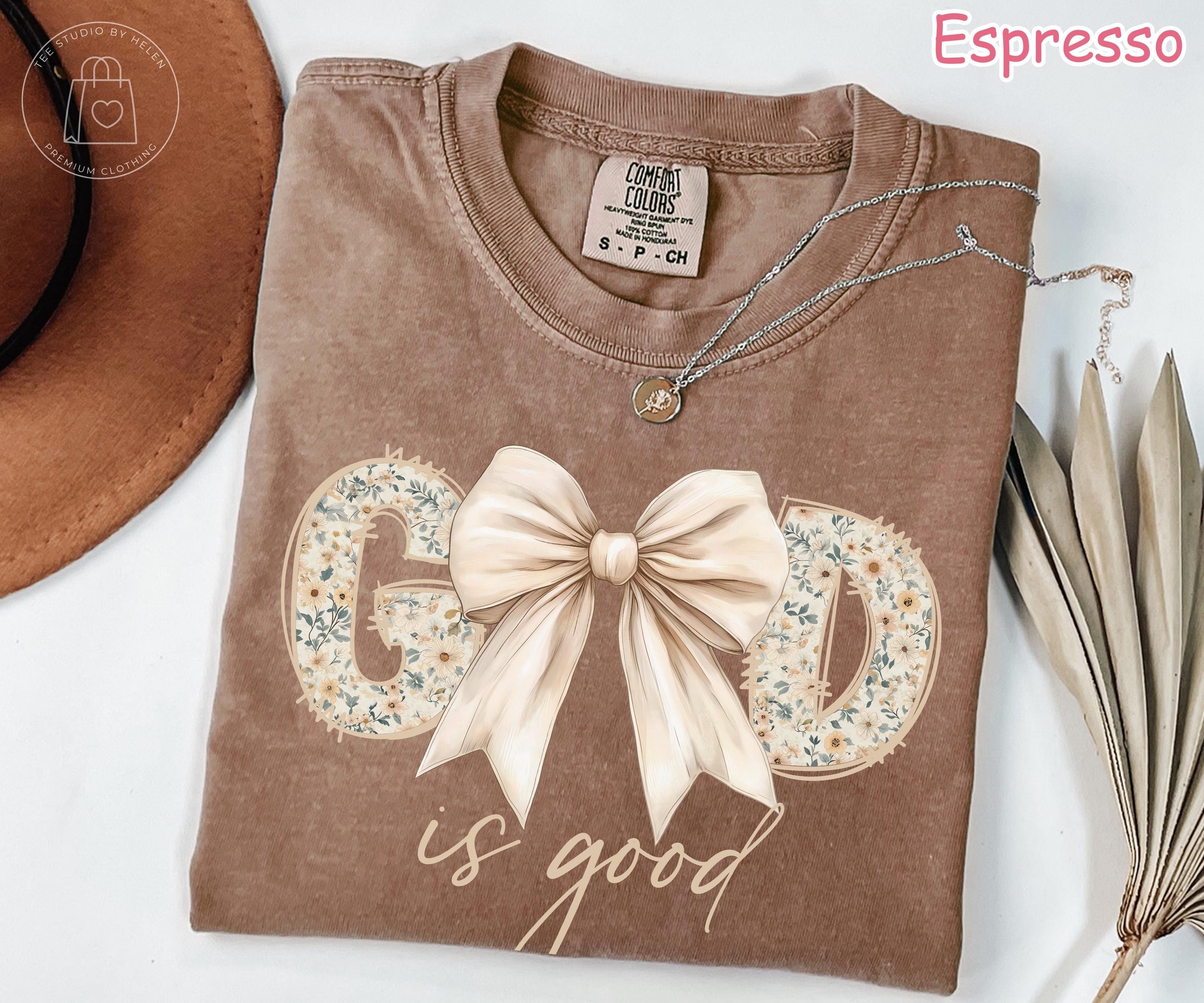 Comfort Colors® God Is Good Shirt, Coquette Christian Shirt, Bible Verse Tee, Christian Gift for Women, Floral Faith Shirt, Religious Shirt