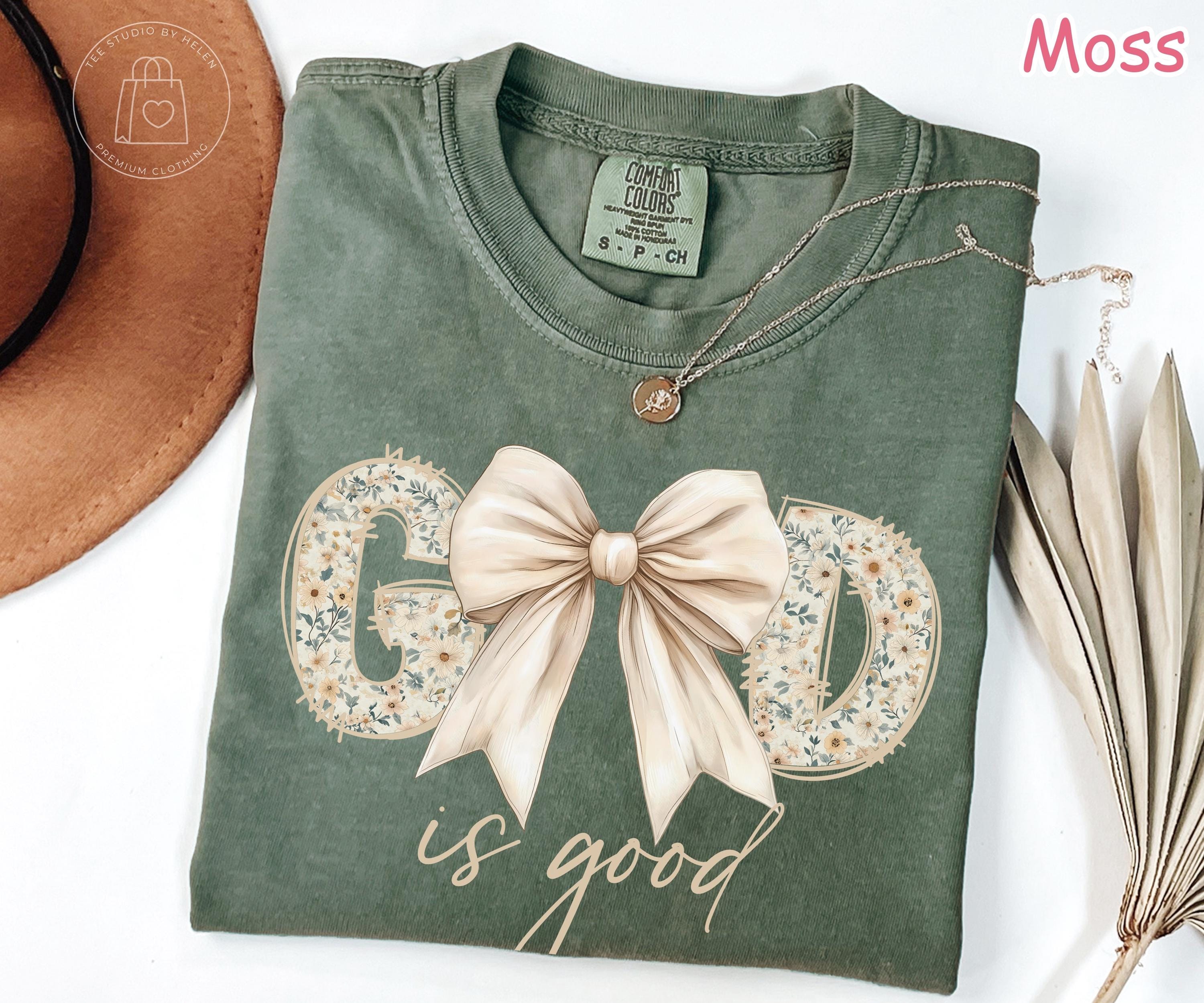 Comfort Colors® God Is Good Shirt, Coquette Christian Shirt, Bible Verse Tee, Christian Gift for Women, Floral Faith Shirt, Religious Shirt