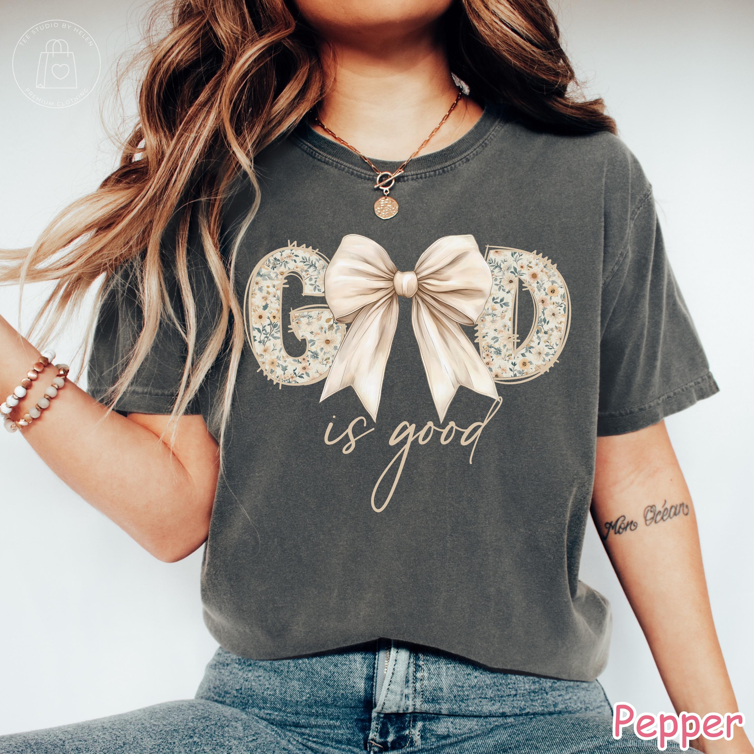 Comfort Colors® God Is Good Shirt, Coquette Christian Shirt, Bible Verse Tee, Christian Gift for Women, Floral Faith Shirt, Religious Shirt