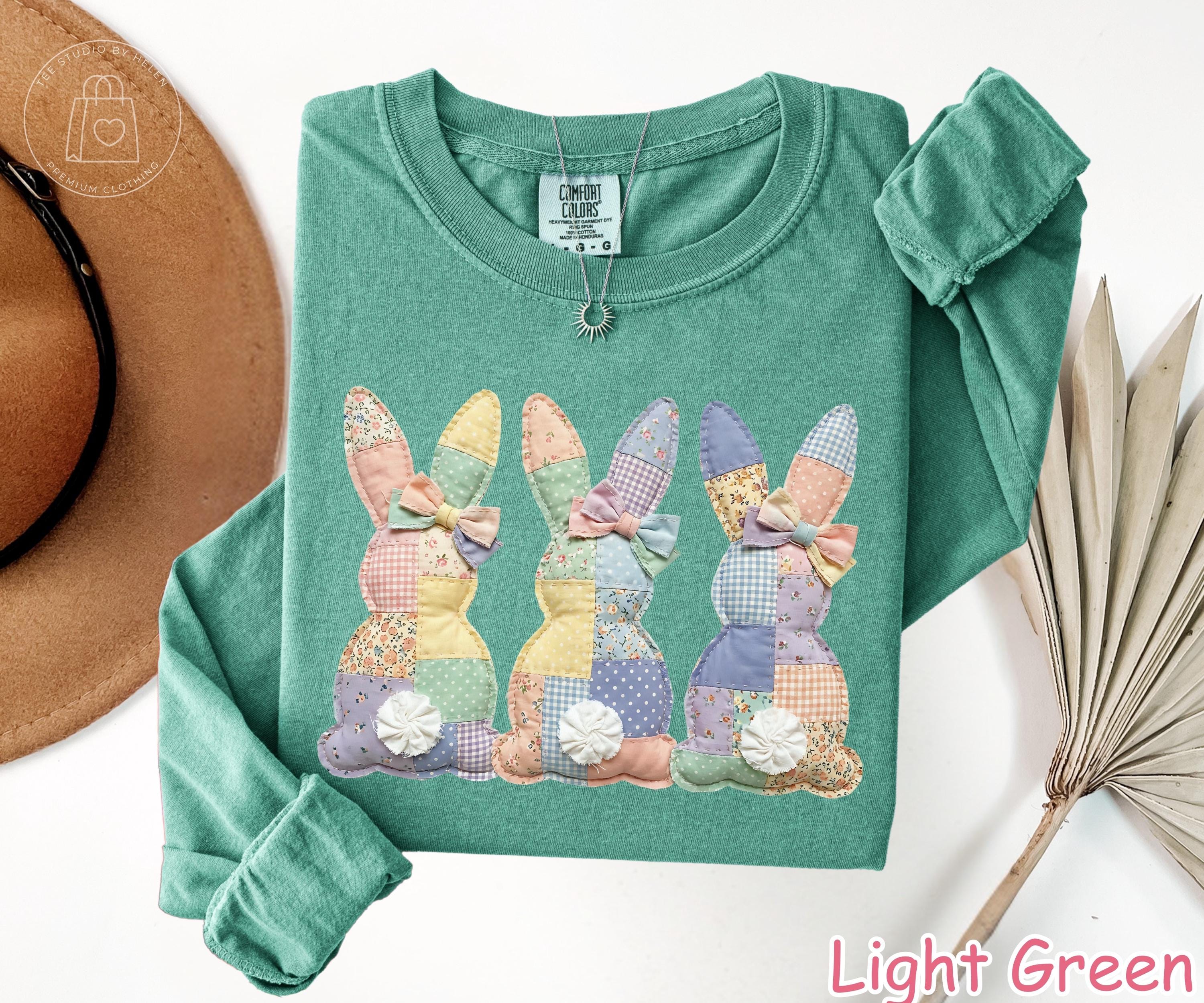 Comfort Colors® Faux Patchwork Bunny Long Sleeve Shirt, Vintage Cottagecore Easter Shirt, Spring Floral Graphic Tee, Easter Gift for Women