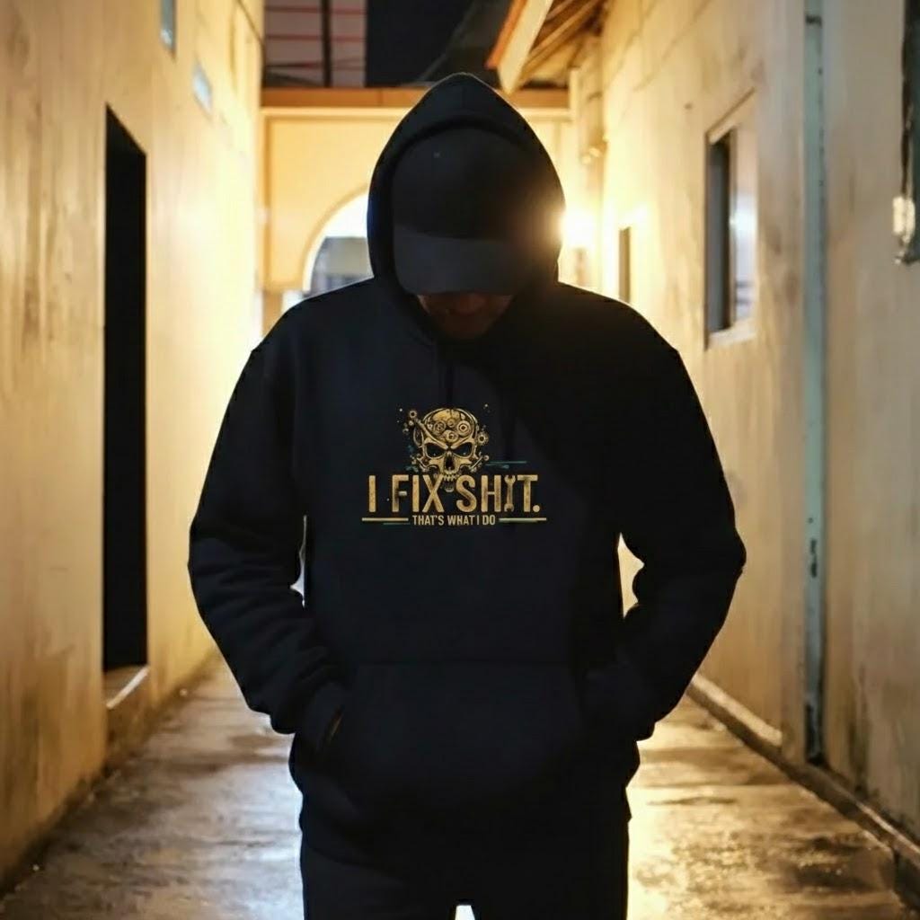 I Fix Shit Thats What I Do Tshirt, Edgy Mechanic Hoodie, Handyman Sweatshirt, Gear Skull Graphic, Blue Collar Gag Gift For Men