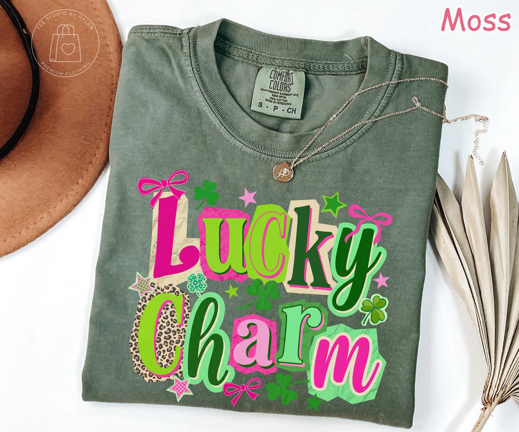 Comfort Colors® Lucky Charm Shirt, Retro St Patricks Day Shirt, Trendy Lucky Shirt for Women, Shamrock Shirt, Coquette St Pattys Day Tee