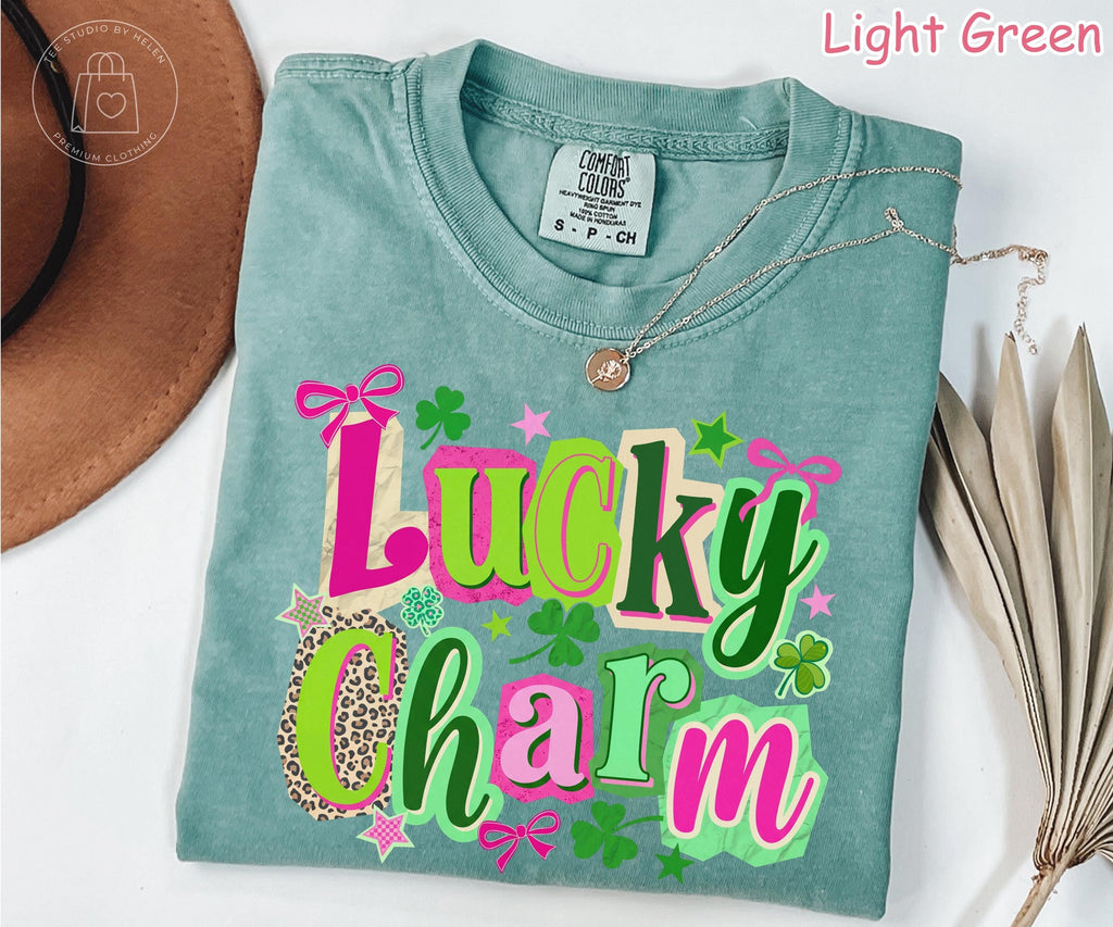 Comfort Colors® Lucky Charm Shirt, Retro St Patricks Day Shirt, Trendy Lucky Shirt for Women, Shamrock Shirt, Coquette St Pattys Day Tee