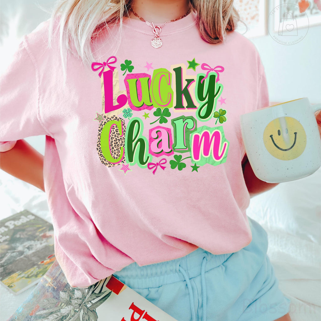 Comfort Colors® Lucky Charm Shirt, Retro St Patricks Day Shirt, Trendy Lucky Shirt for Women, Shamrock Shirt, Coquette St Pattys Day Tee