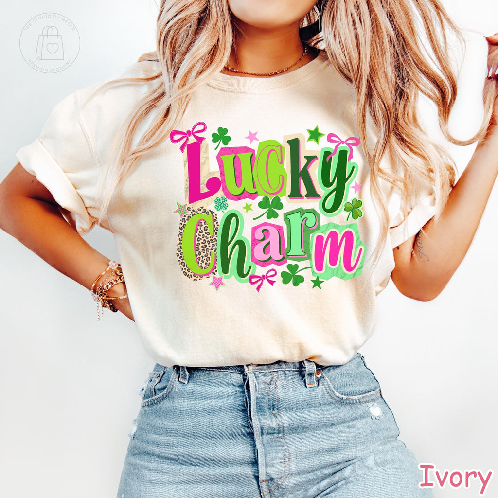 Comfort Colors® Lucky Charm Shirt, Retro St Patricks Day Shirt, Trendy Lucky Shirt for Women, Shamrock Shirt, Coquette St Pattys Day Tee