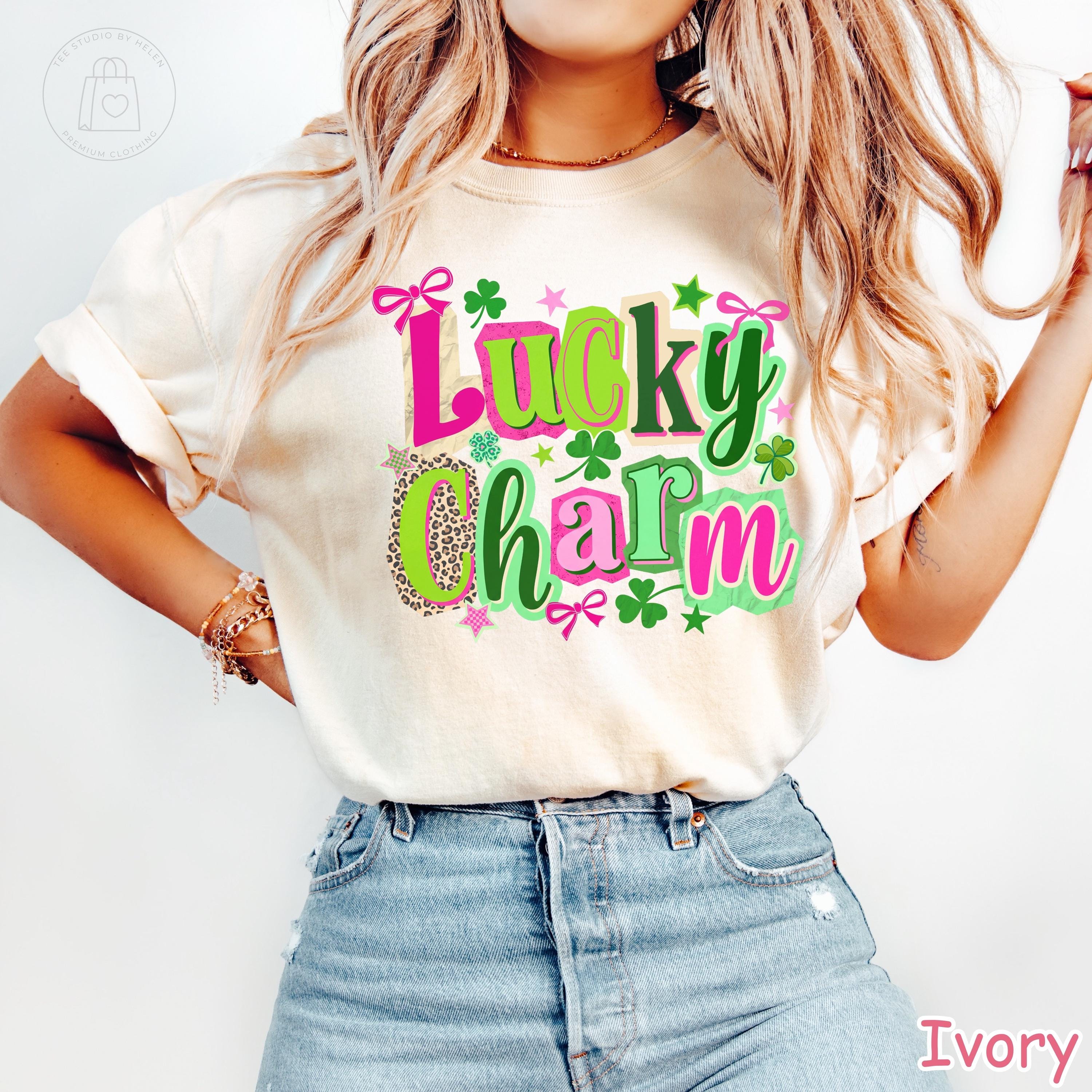 Comfort Colors® Lucky Charm Shirt, Retro St Patricks Day Shirt, Trendy Lucky Shirt for Women, Shamrock Shirt, Coquette St Pattys Day Tee