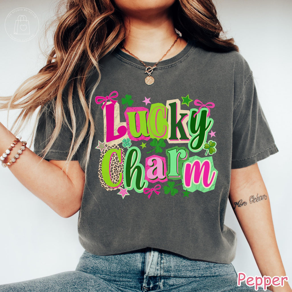 Comfort Colors® Lucky Charm Shirt, Retro St Patricks Day Shirt, Trendy Lucky Shirt for Women, Shamrock Shirt, Coquette St Pattys Day Tee