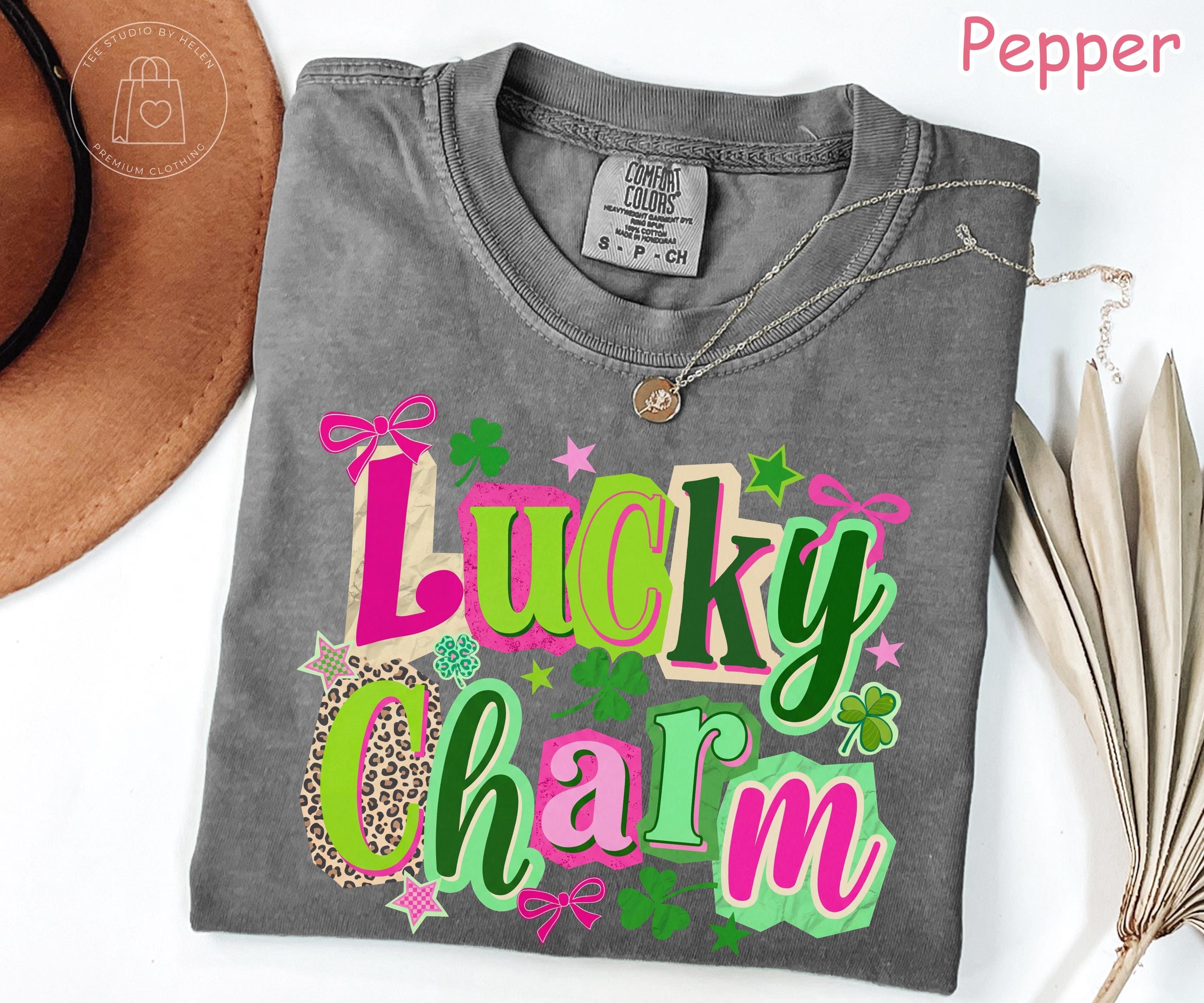 Comfort Colors® Lucky Charm Shirt, Retro St Patricks Day Shirt, Trendy Lucky Shirt for Women, Shamrock Shirt, Coquette St Pattys Day Tee