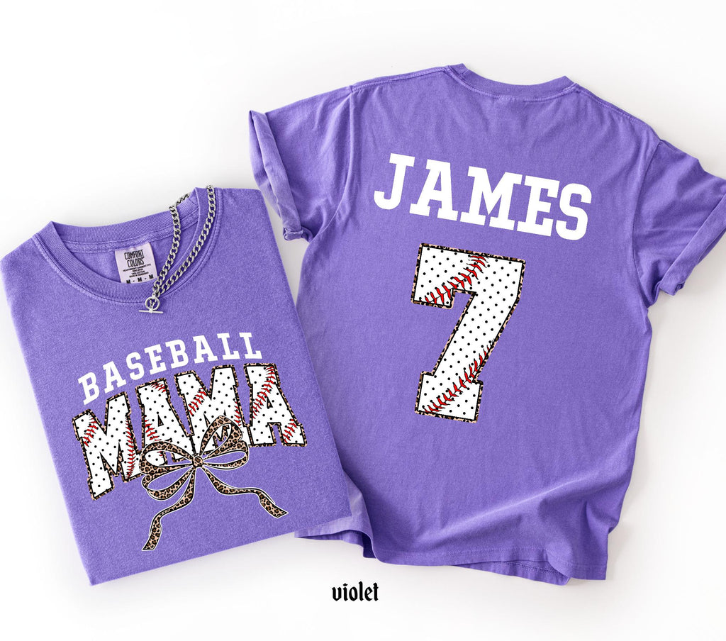 Customized Baseball Mom Comfort Colors Shirt, Personalized Game Day T-Shirt, Your Name Number Baseball Shirt, Baseball Player Sports Mom Tee