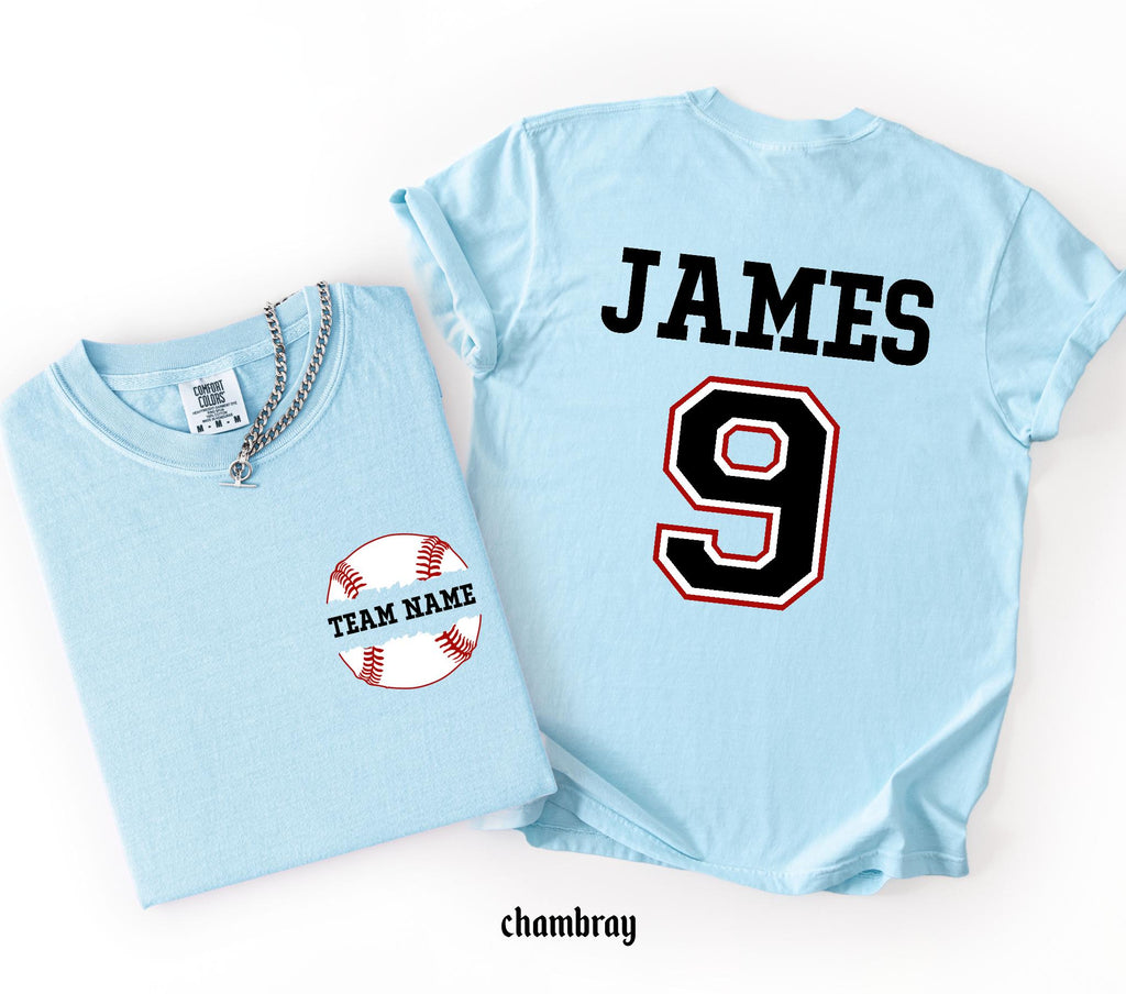 Custom Baseball Number and Name Comfort Colors© T-shirt, Baseball Mom Game Day Tee, Personalized Baseball Player Mascot Jersey