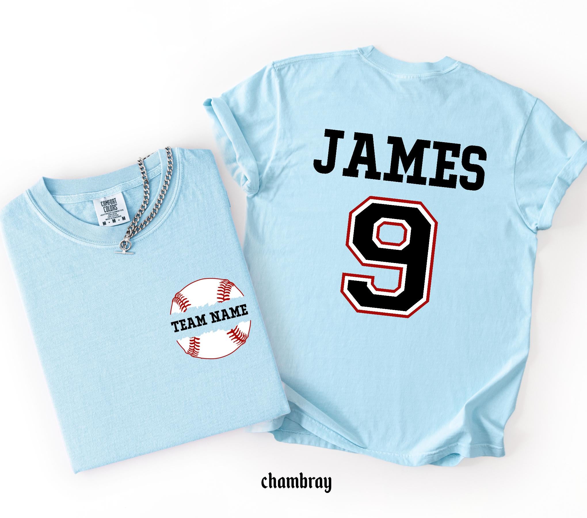 Custom Baseball Number and Name Comfort Colors© T-shirt, Baseball Mom Game Day Tee, Personalized Baseball Player Mascot Jersey