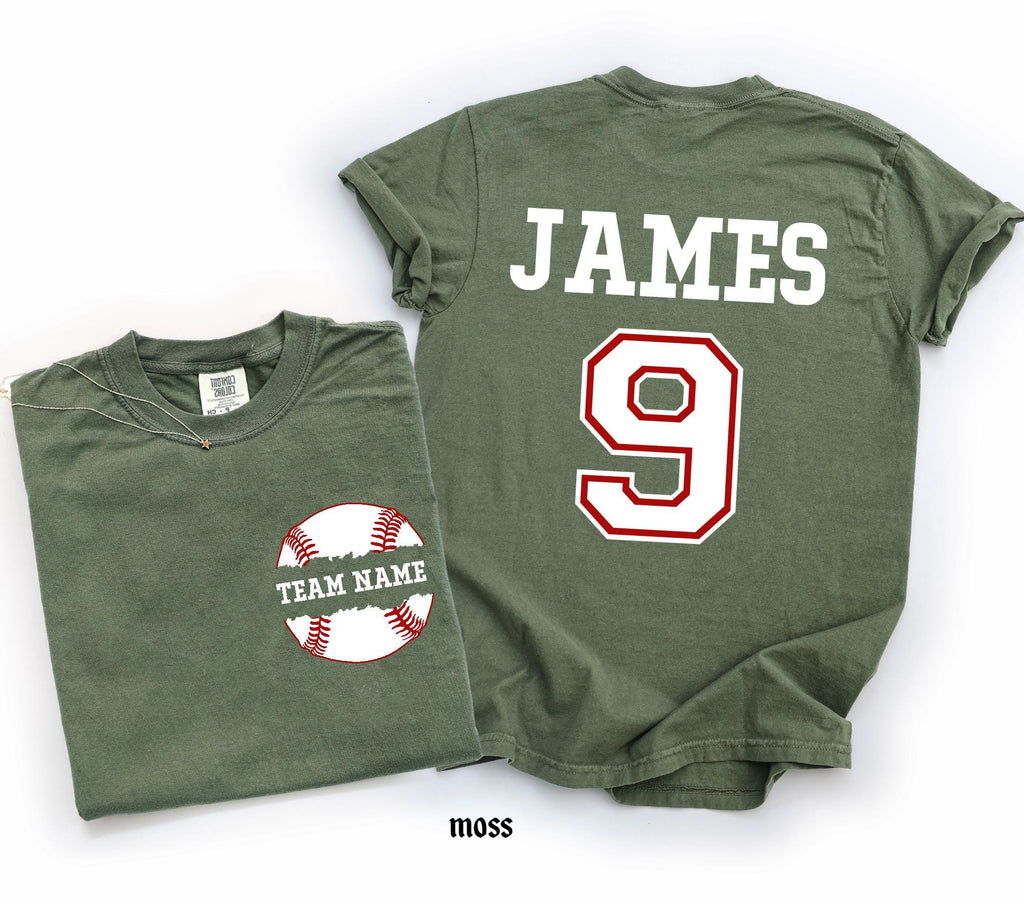 Custom Baseball Number and Name Comfort Colors© T-shirt, Baseball Mom Game Day Tee, Personalized Baseball Player Mascot Jersey