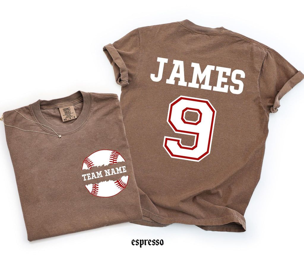 Custom Baseball Number and Name Comfort Colors© T-shirt, Baseball Mom Game Day Tee, Personalized Baseball Player Mascot Jersey