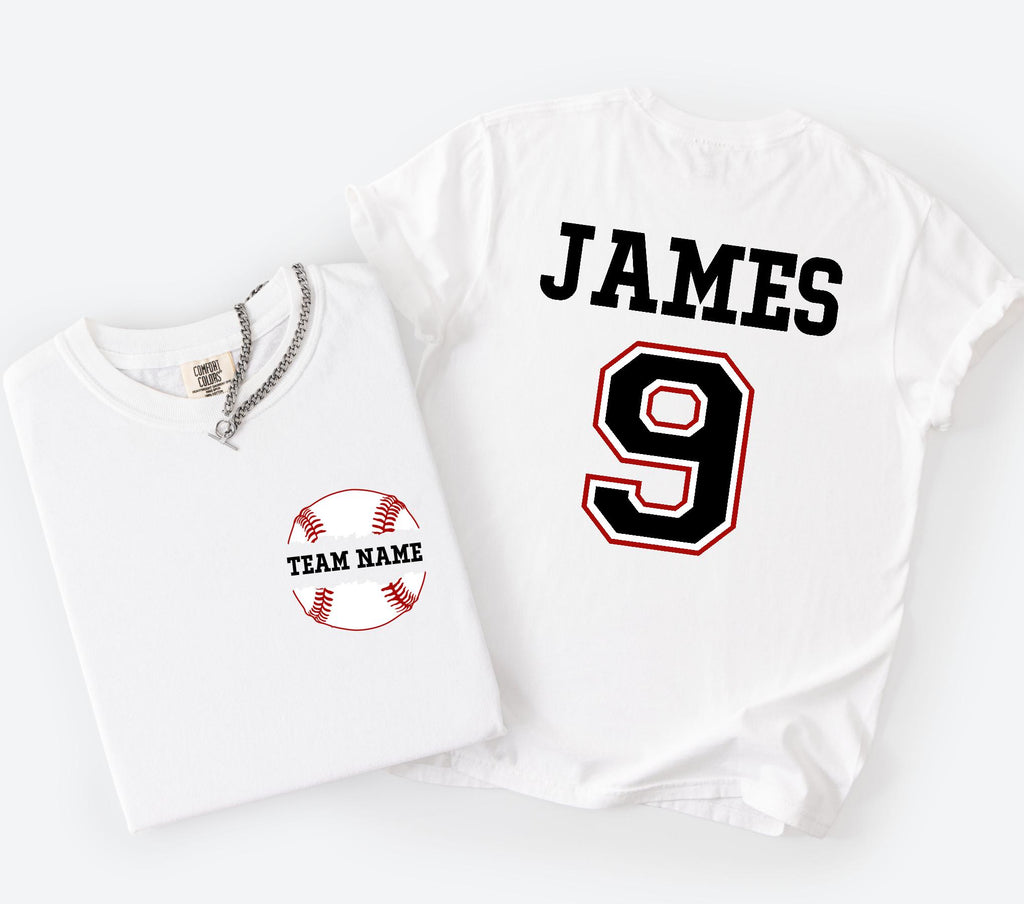 Custom Baseball Number and Name Comfort Colors© T-shirt, Baseball Mom Game Day Tee, Personalized Baseball Player Mascot Jersey