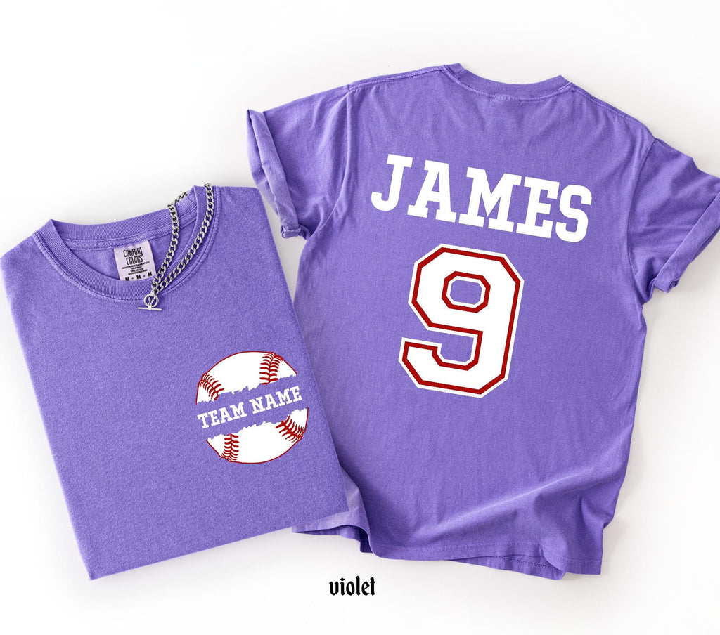Custom Baseball Number and Name Comfort Colors© T-shirt, Baseball Mom Game Day Tee, Personalized Baseball Player Mascot Jersey