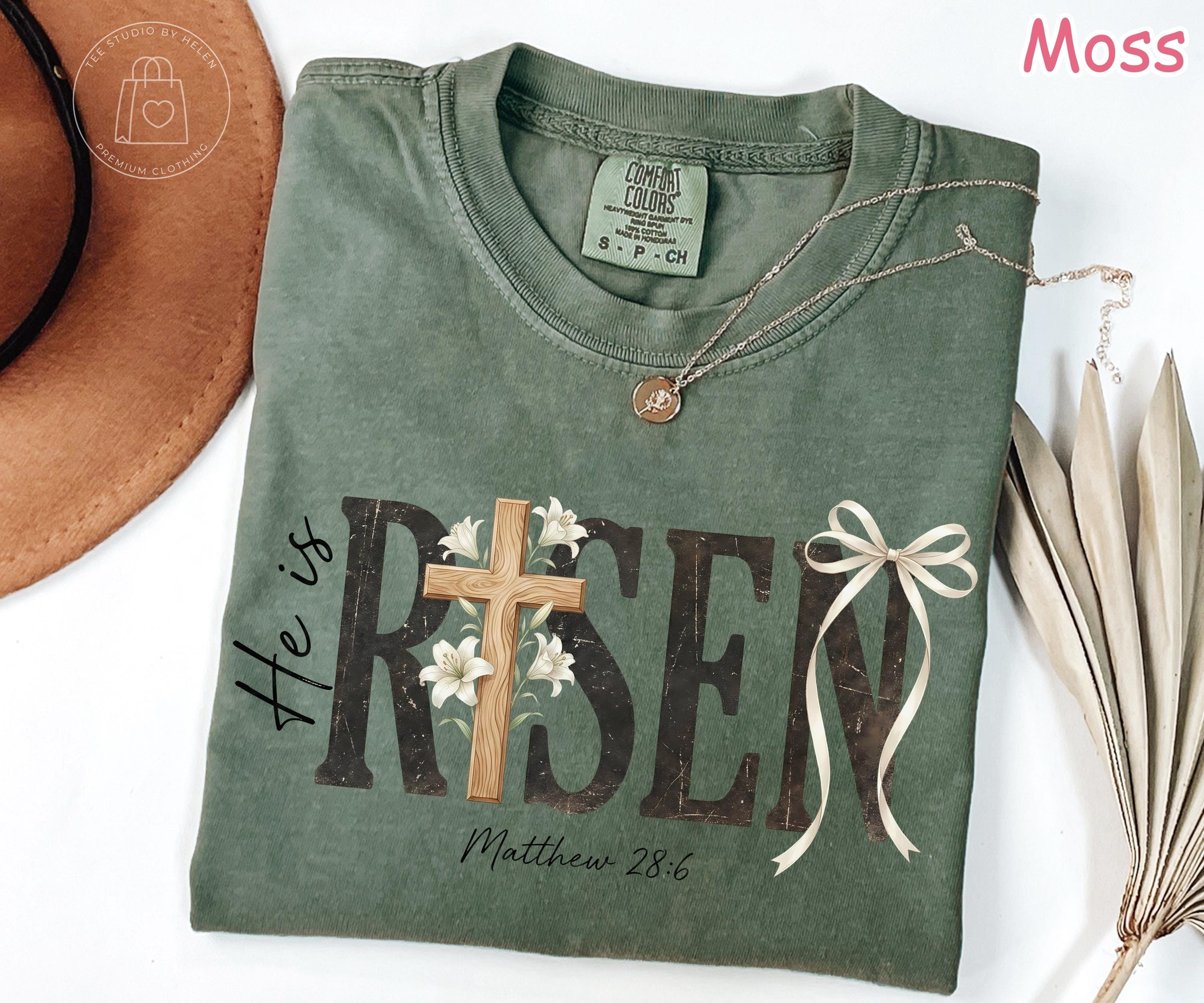Comfort Colors® He Is Risen Shirt, Christian Easter Shirt, Religious Easter Shirt, Faith Based Shirt, Womens Easter Cross T-Shirt, Jesus Tee