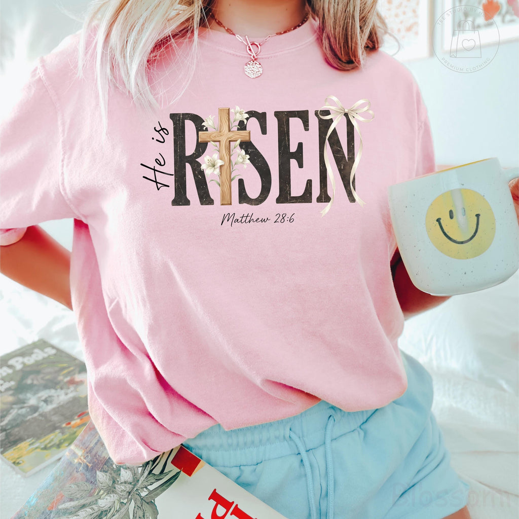 Comfort Colors® He Is Risen Shirt, Christian Easter Shirt, Religious Easter Shirt, Faith Based Shirt, Womens Easter Cross T-Shirt, Jesus Tee