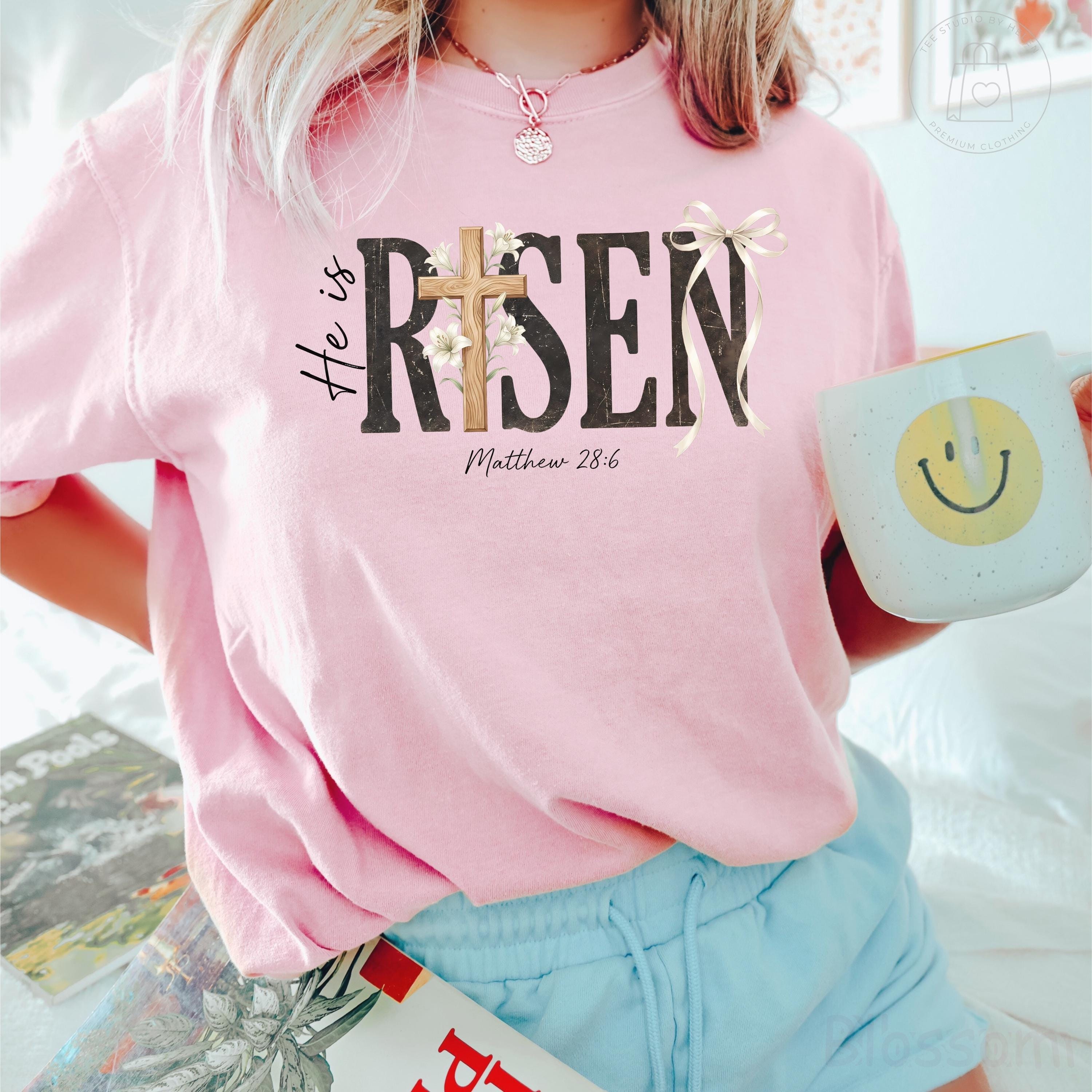 Comfort Colors® He Is Risen Shirt, Christian Easter Shirt, Religious Easter Shirt, Faith Based Shirt, Womens Easter Cross T-Shirt, Jesus Tee