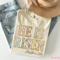 Comfort Colors® He Is Risen Shirt, Floral Christian Easter Shirt, Faith Graphic Tee, Religious Women Gift, Matthew 28:6 Scripture T-Shirt